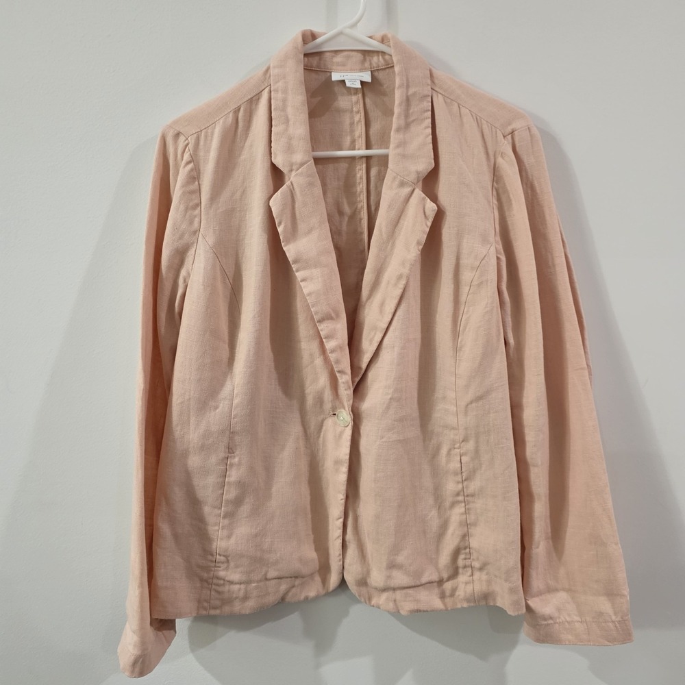 J Jill Love Linen Womens Blazer Jacket Size Medium Petite Pink Business‎ Casual